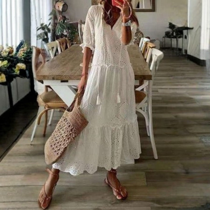 Bella | Boho Floral Maxi Dress Short Sleeve