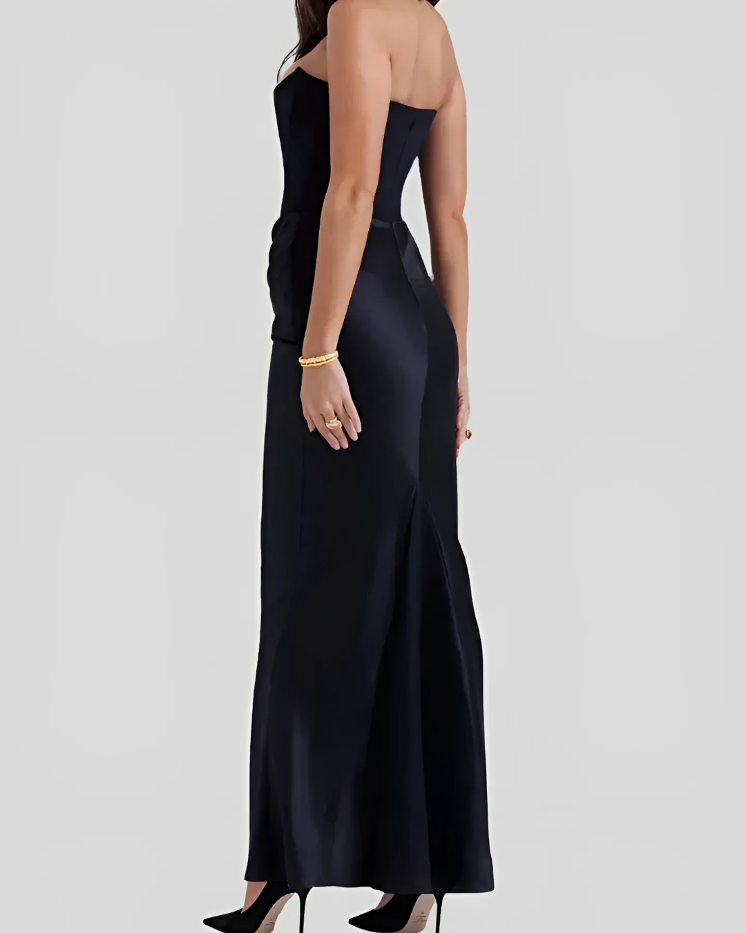 Women's Strapless Maxi Dress with Ruched Bodycon Design