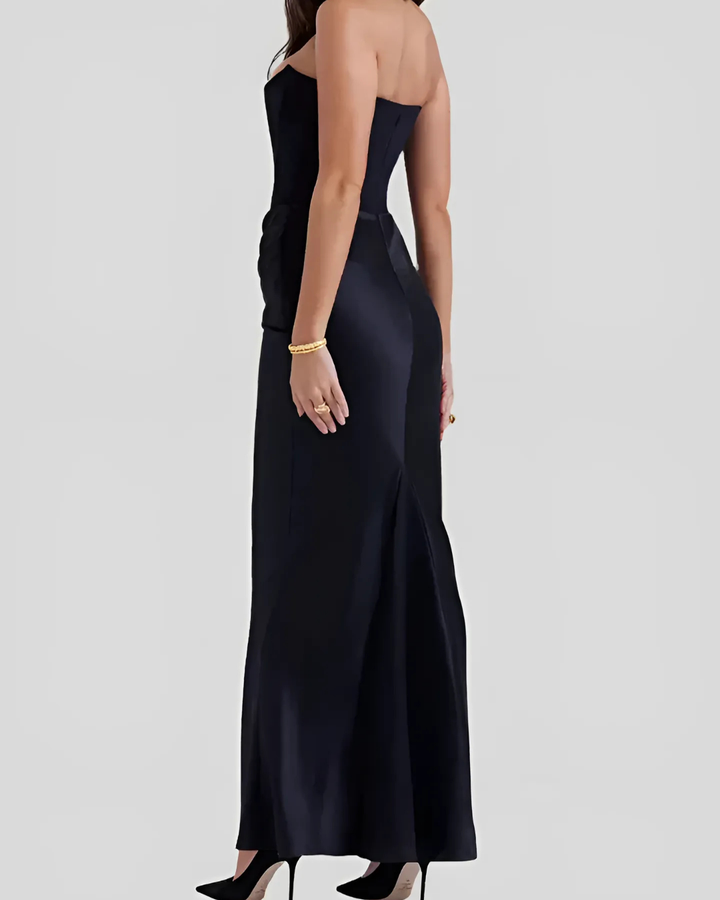 Women's Strapless Maxi Dress with Ruched Bodycon Design