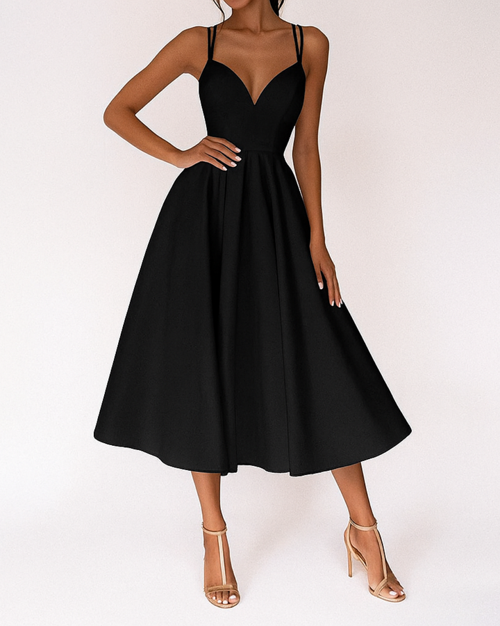Women's Strappy Midi Dress with Backless Fit and Flare