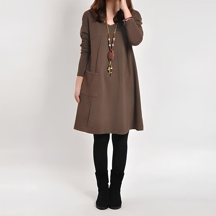 Angie | Midi Summer Dress with V-Neck and Long Sleeves