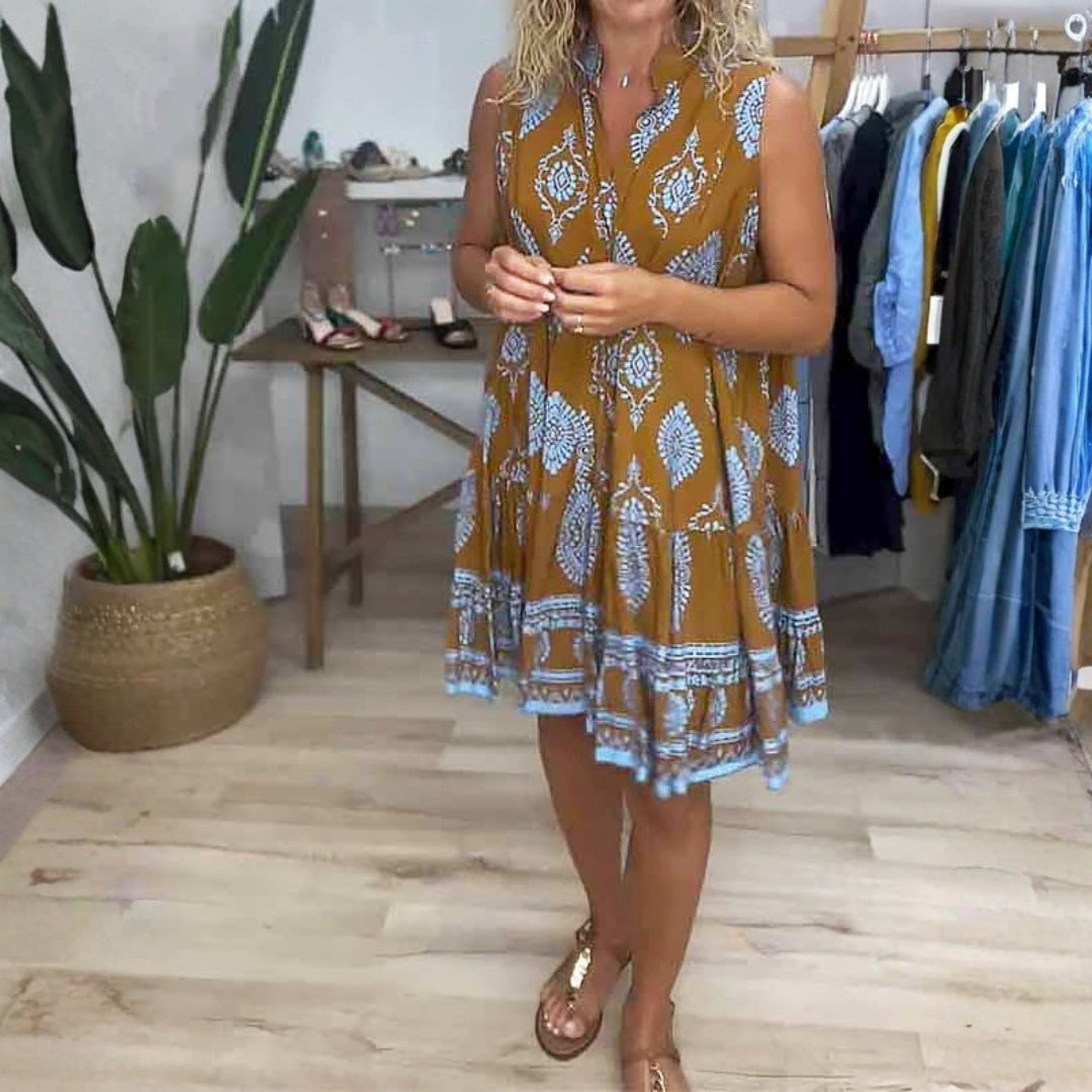 Emily | Mini Summer Dress with Boho Print and Sleeveless Bodice