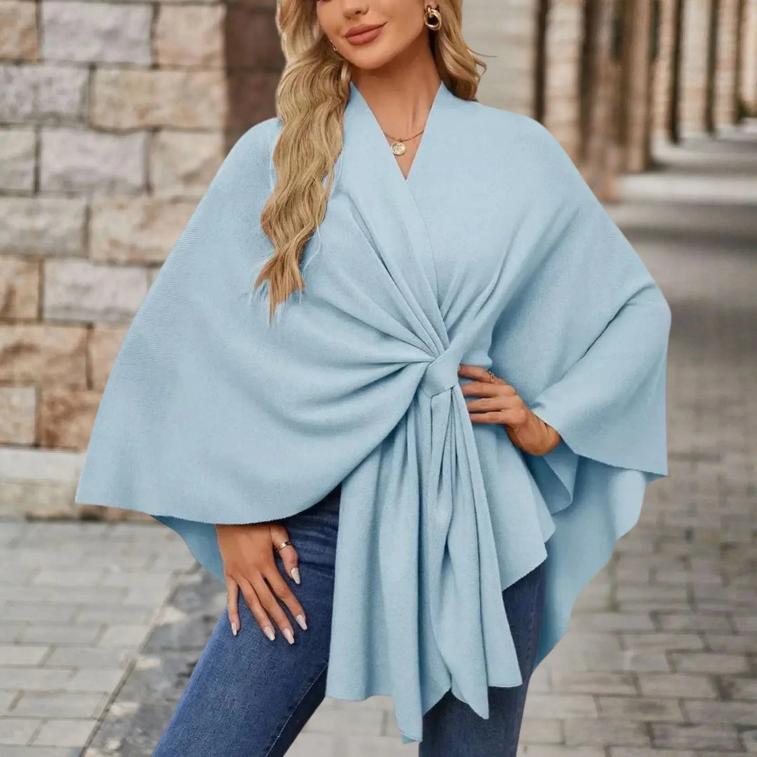 Women's Open Wrap Poncho with Front Knot Detail