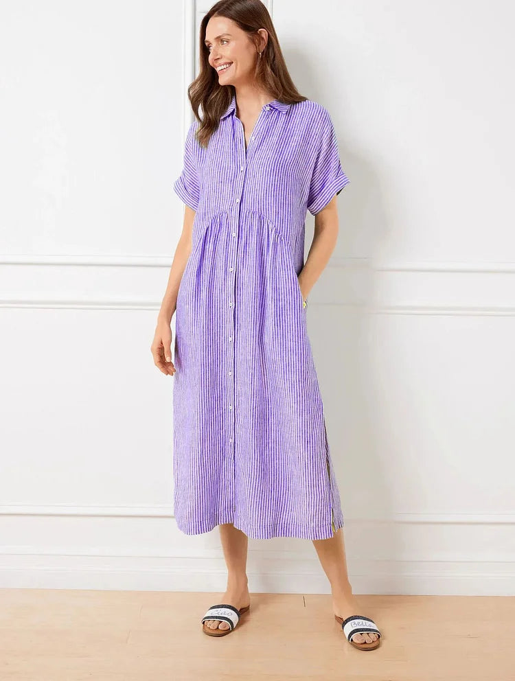 Wendy | Midi Shirt Dress with Vertical Stripes