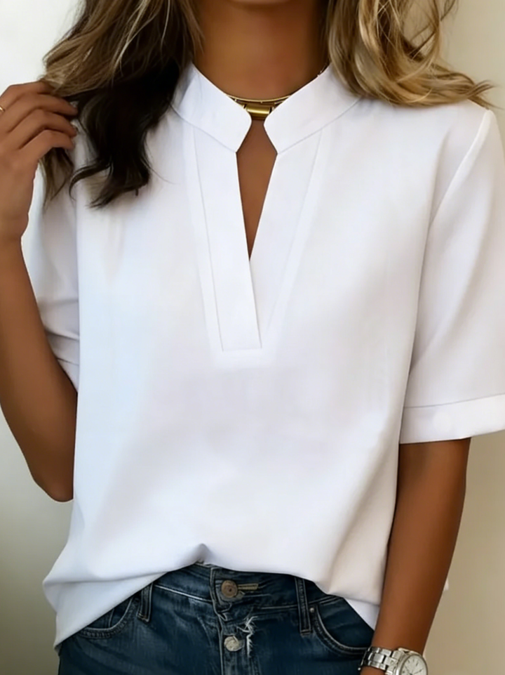 Serena | Womens Blouse Split V-Neck Short Sleeve