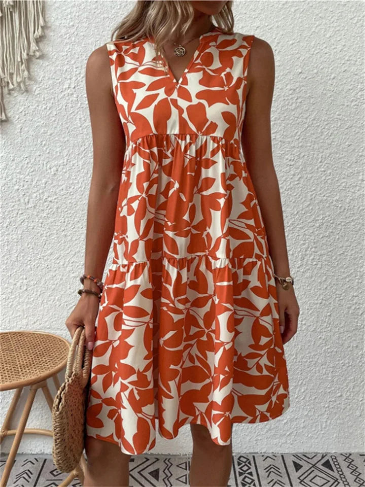 Sophia | Midi Summer Dress with Floral Print and V-Neck