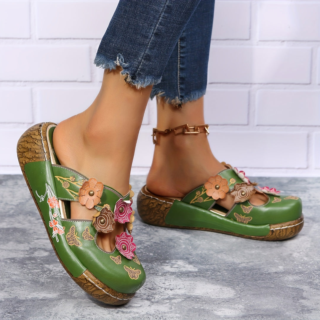 Women's Orthopedic Platform Clogs with Floral Embellishment