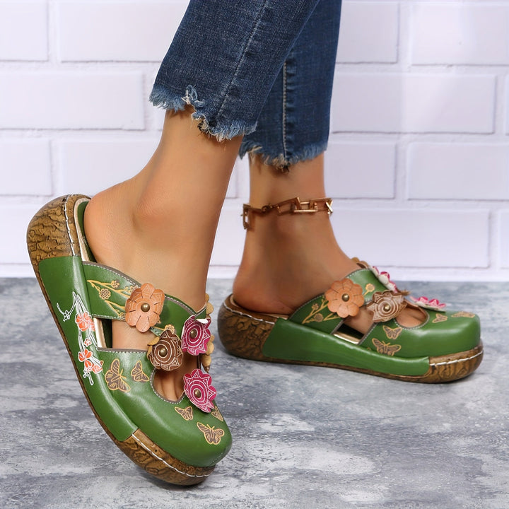 Women's Orthopedic Platform Clogs with Floral Embellishment