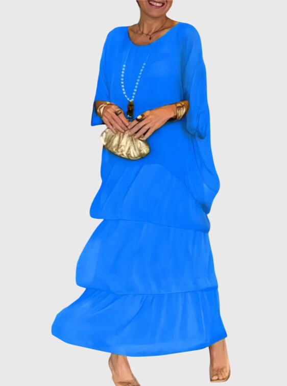 Susan | Two-Piece Set with Round Neck Top and Maxi Tiered Skirt