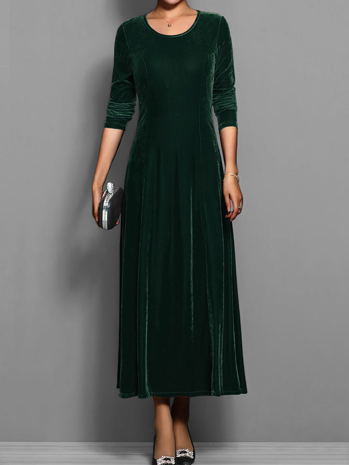 Women's A-Line Maxi Dress with Long Sleeve Flared Skirt