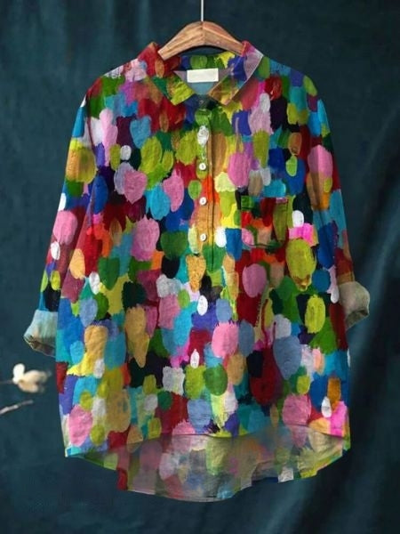 Flora | Floral Print Blouse with Shirt Collar and Long Sleeves