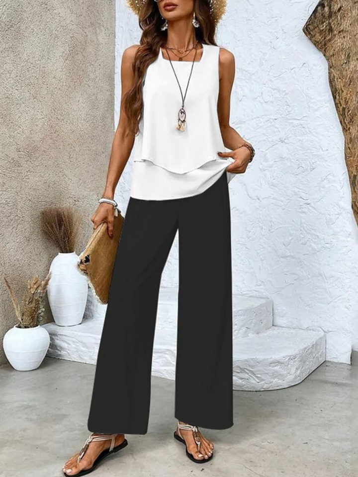 Women's Sleeveless Tank Top and Printed Wide Leg Pants Set