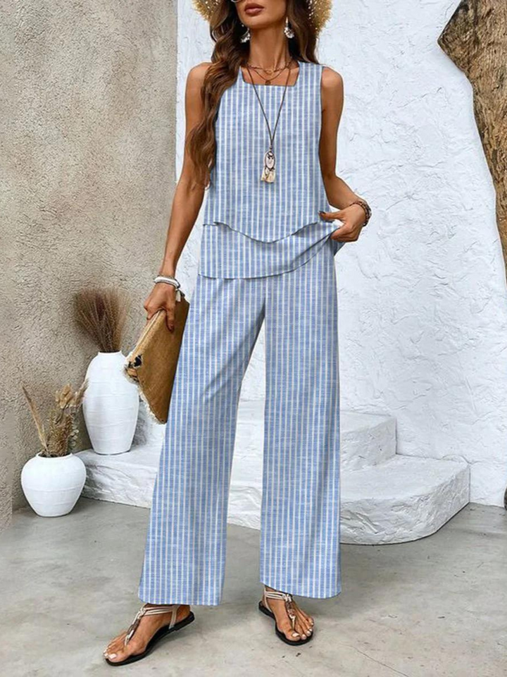 Women's Sleeveless Tank Top and Printed Wide Leg Pants Set