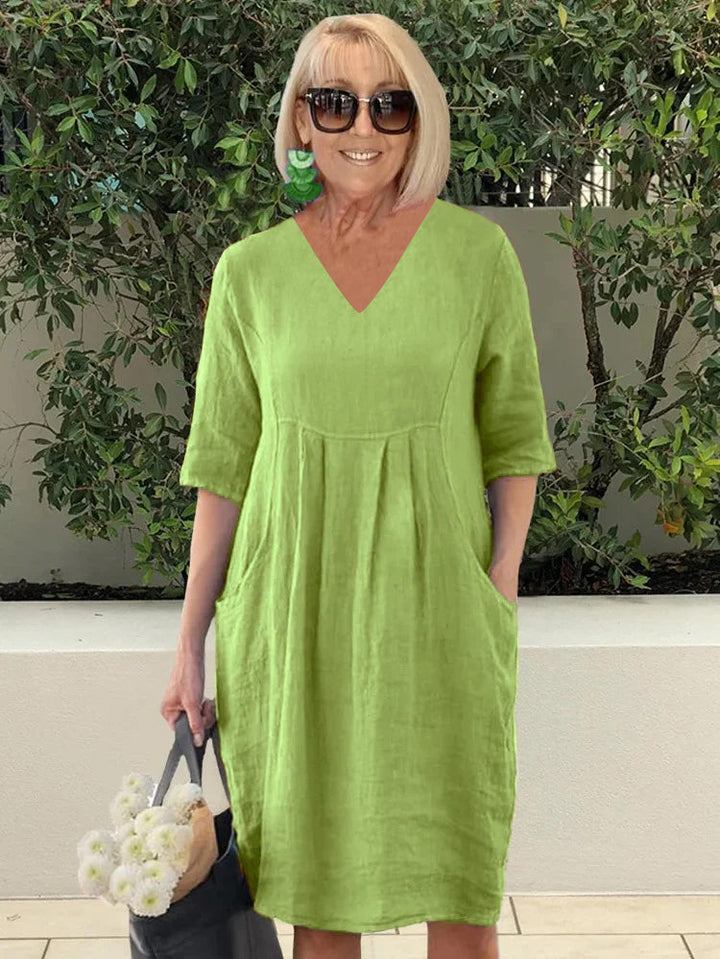 Sarah | Midi Summer Dress with V-Neck and Pockets