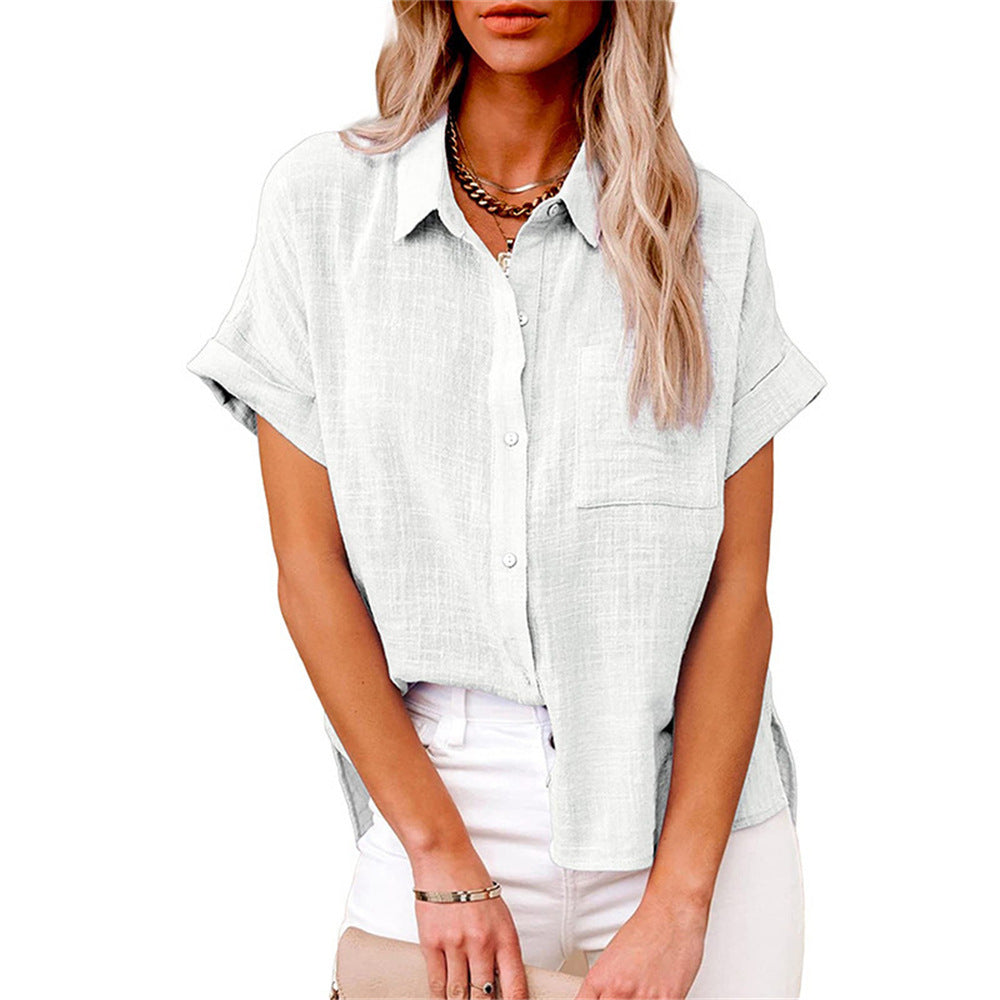Women's Short Sleeve Button Down Shirt with Chest Pocket