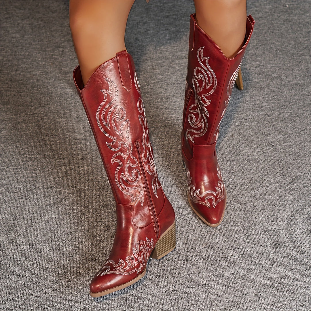 Women's Knee-High Cowboy Boots with Block Heel