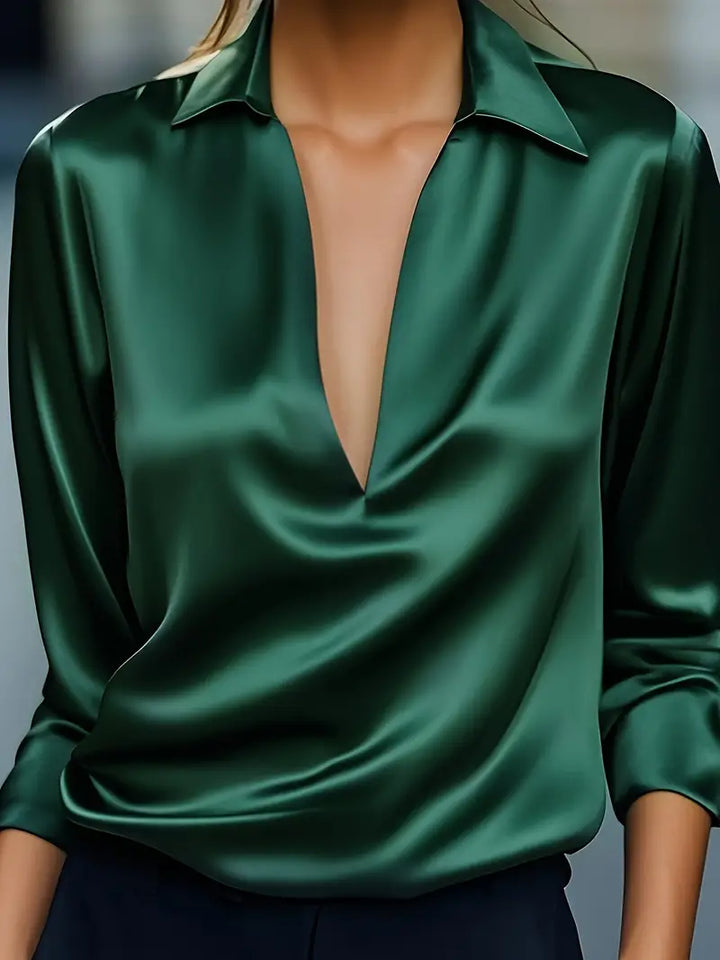 Sylv | Blouse with Deep V-Neck and Long Sleeves