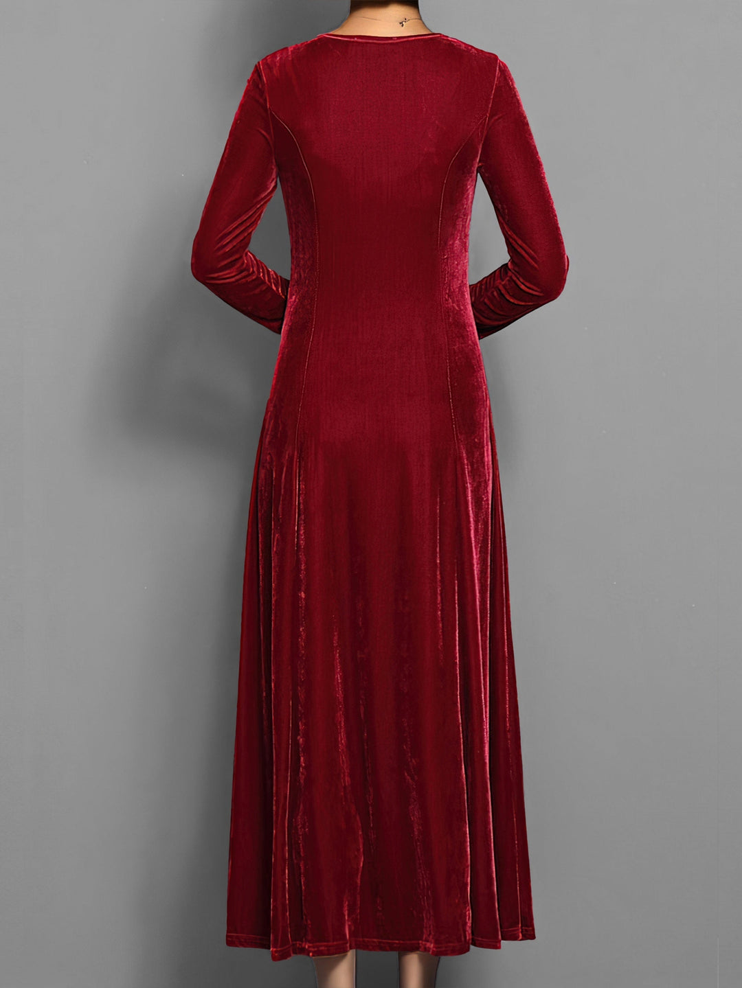 Women's A-Line Maxi Dress with Long Sleeve Flared Skirt