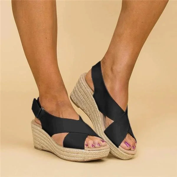 Women's Orthopedic Espadrille Wedge Sandals with Cross Strap