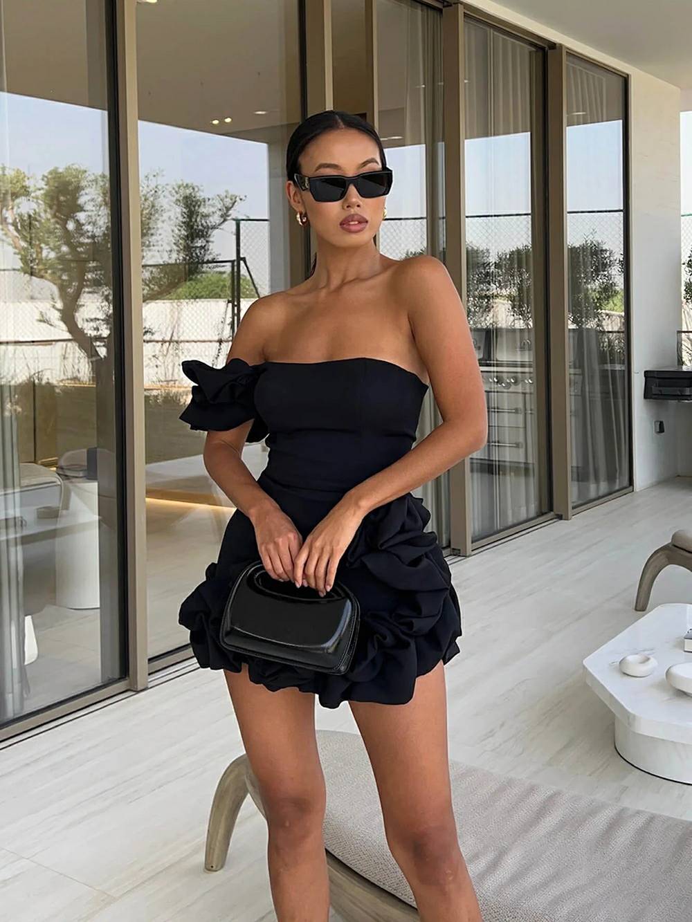 Maria | Mini Cocktail Dress with Strapless Bodice and Ruffle Hem