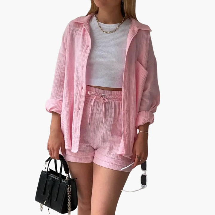 Zara | Crinkle Two-Piece Set with Oversized Shirt and Pull-On Shorts
