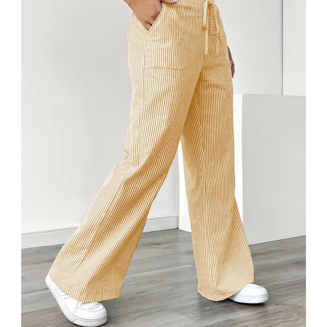 Sandy | Wide Leg Trousers with Striped Print and Drawstring Waist
