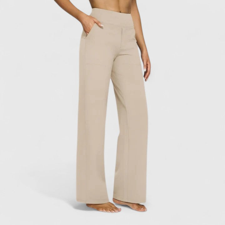 Gia | High Waist Wide-Leg Trousers with Plain Finish and Side Pockets