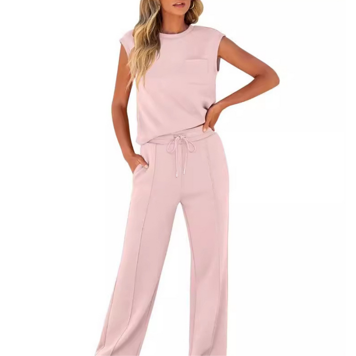 Cleo | Wide-Leg Trousers Set with Cap Sleeve Top and Drawstring Waist