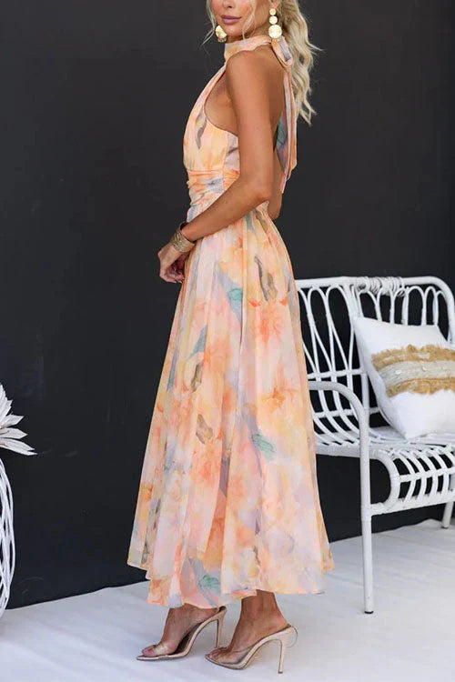 Poppy | Maxi Halter Neck Dress with Floral Print