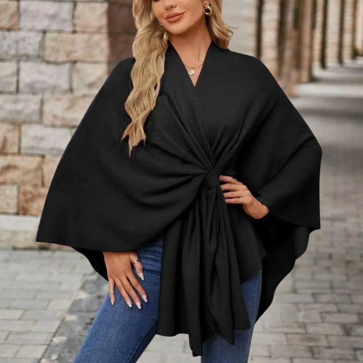Women's Open Wrap Poncho with Front Knot Detail