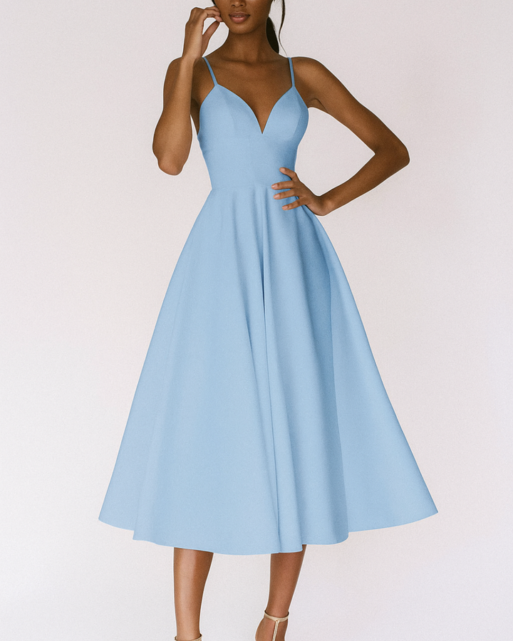 Women's Strappy Midi Dress with Backless Fit and Flare