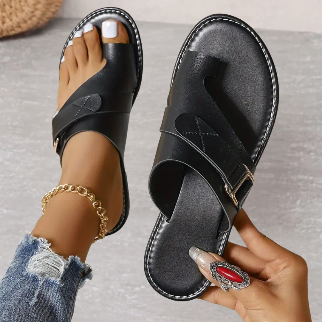 Women's Orthopedic Wide Strap Flat Sandals with Toe Loop