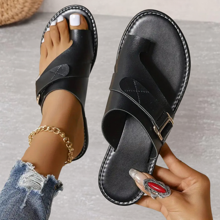 Women's Orthopedic Wide Strap Flat Sandals with Toe Loop
