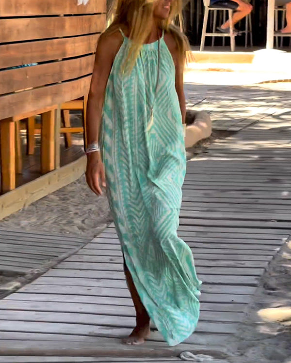 Vera | Maxi Summer Dress with Halter Neck and Geometric Print