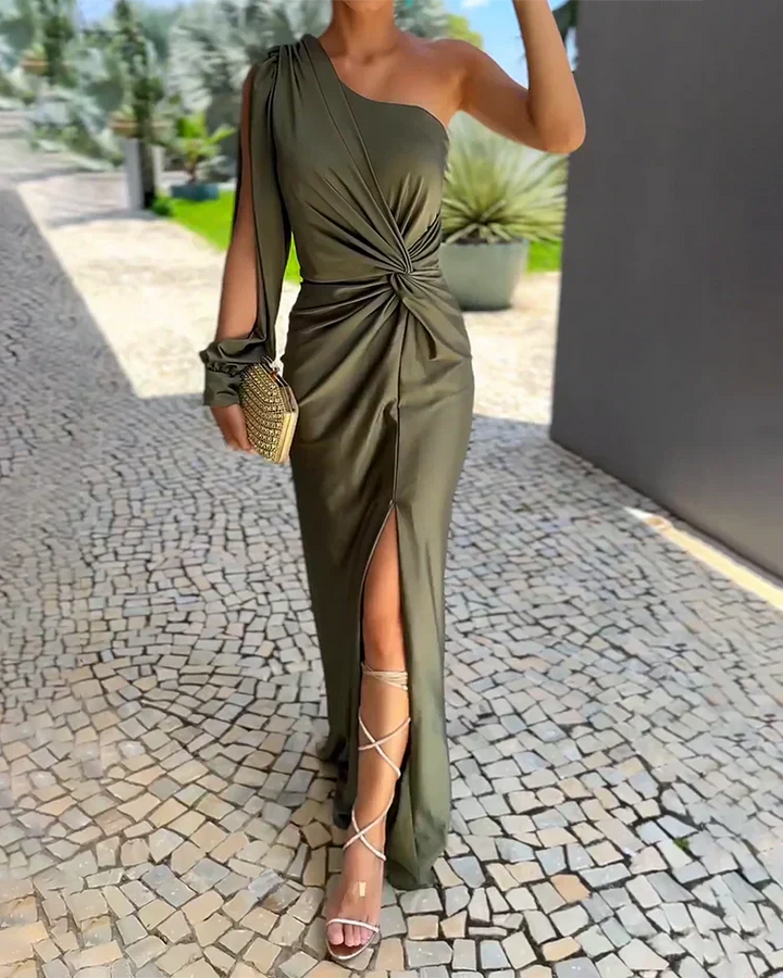 Clara | Maxi Wedding Guest Dress with One Shoulder and Twist Detail