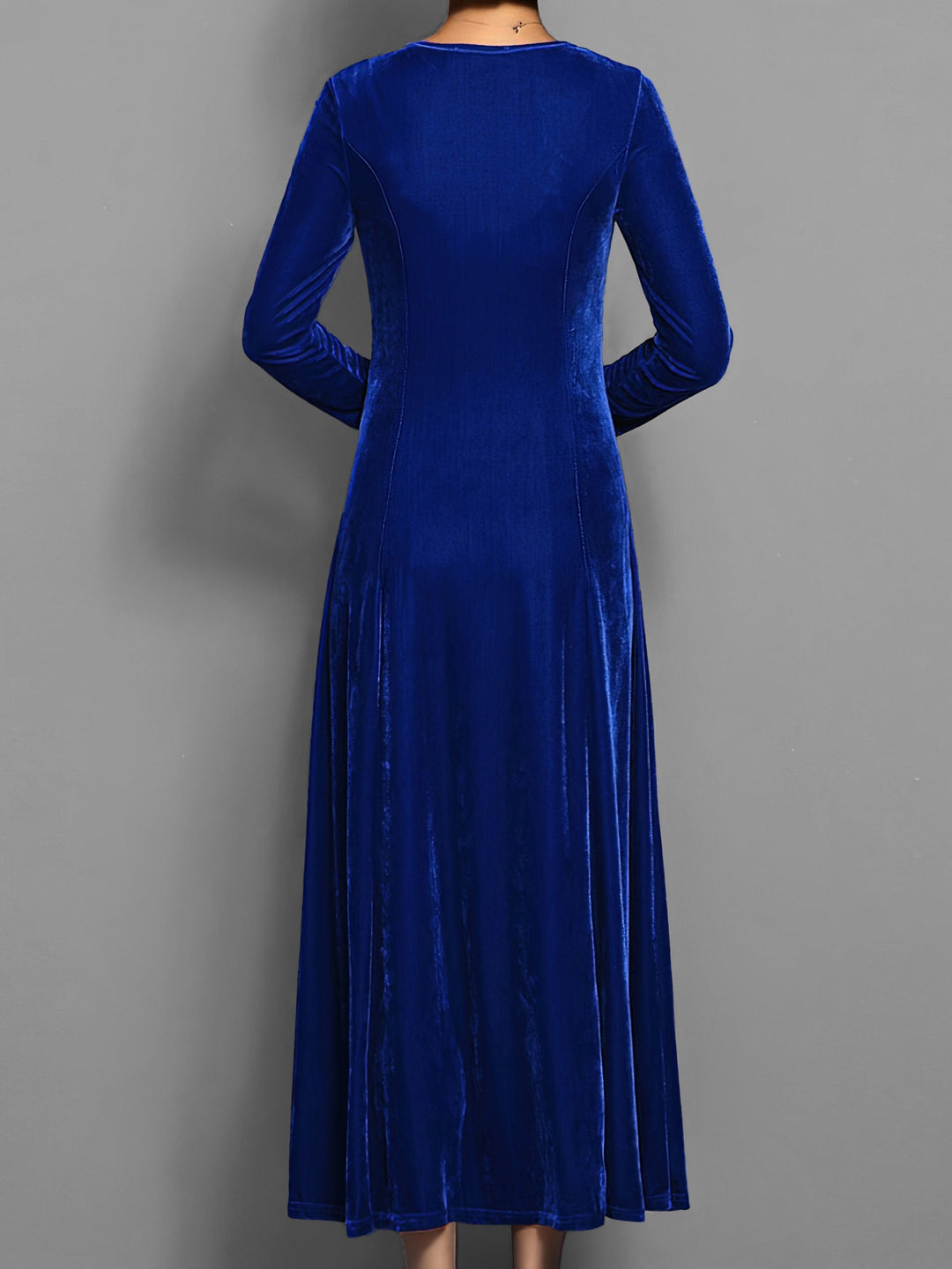 Women's A-Line Maxi Dress with Long Sleeve Flared Skirt