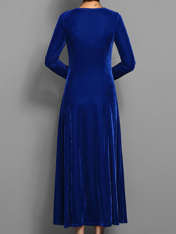 Women's A-Line Maxi Dress with Long Sleeve Flared Skirt