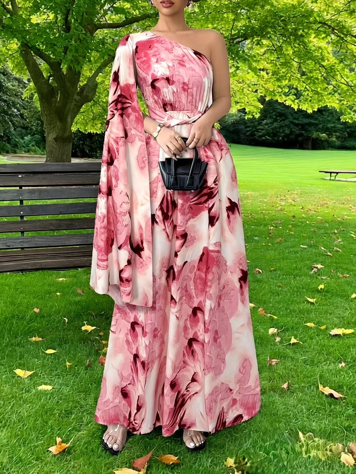 Irene | Maxi Wedding Guest Dress with One Shoulder and Floral Print