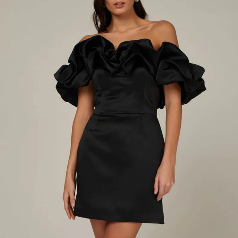 Women's Off Shoulder Mini Dress with Ruffle Design