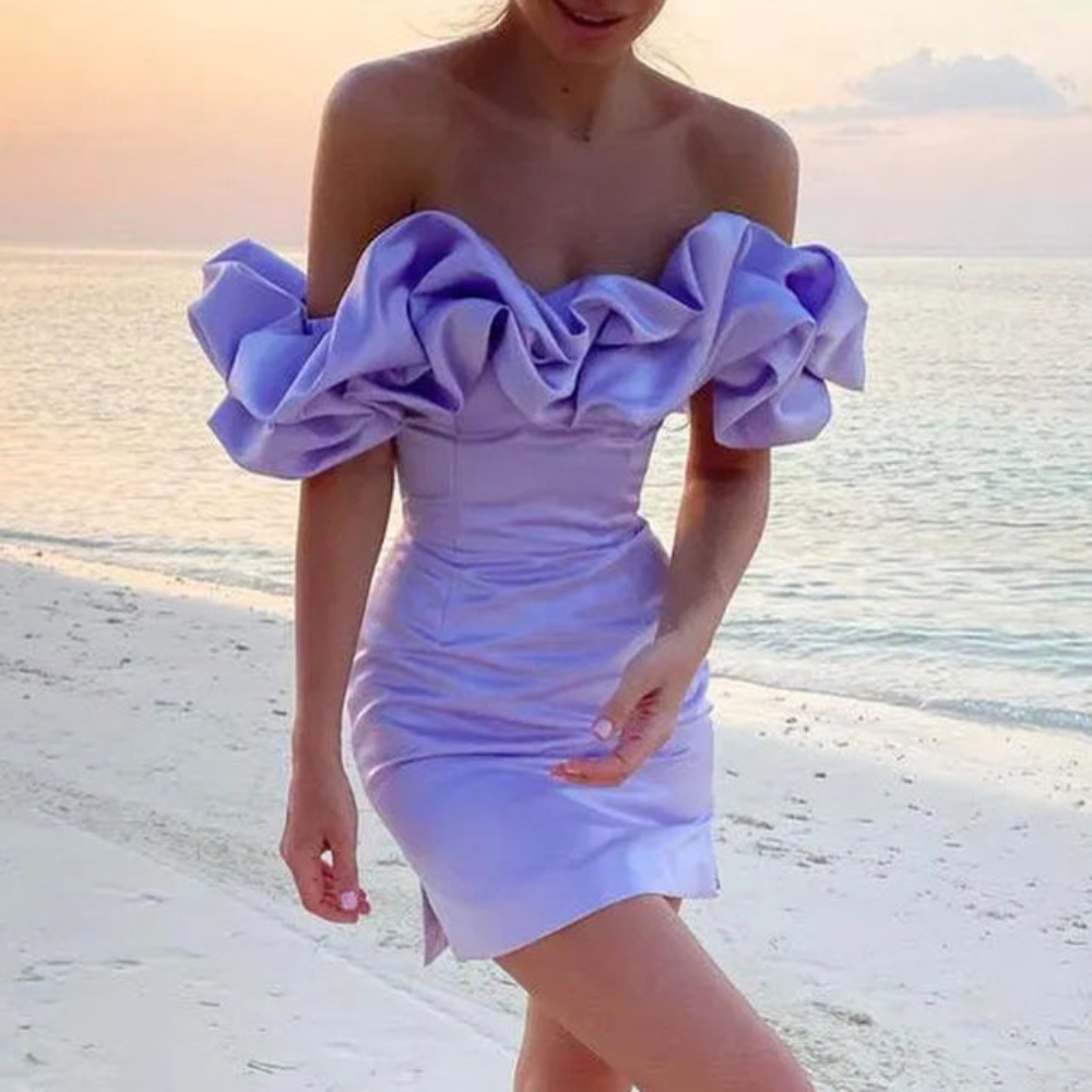 Women's Off Shoulder Mini Dress with Ruffle Design
