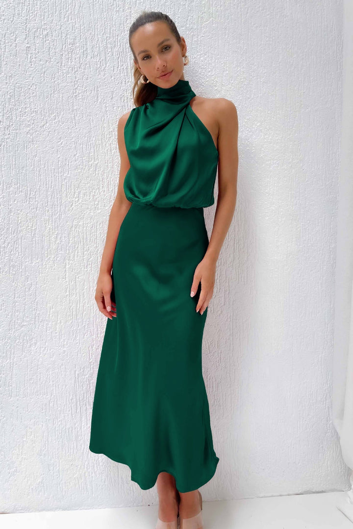 Diane | Maxi Halter Neck Dress with Cowl Drape