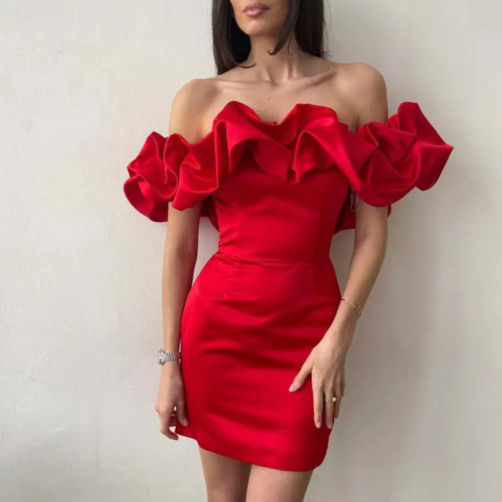 Women's Off Shoulder Mini Dress with Ruffle Design