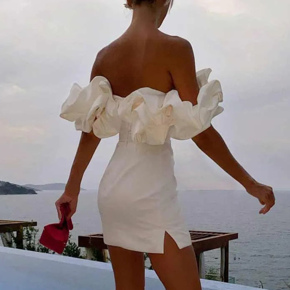 Women's Off Shoulder Mini Dress with Ruffle Design