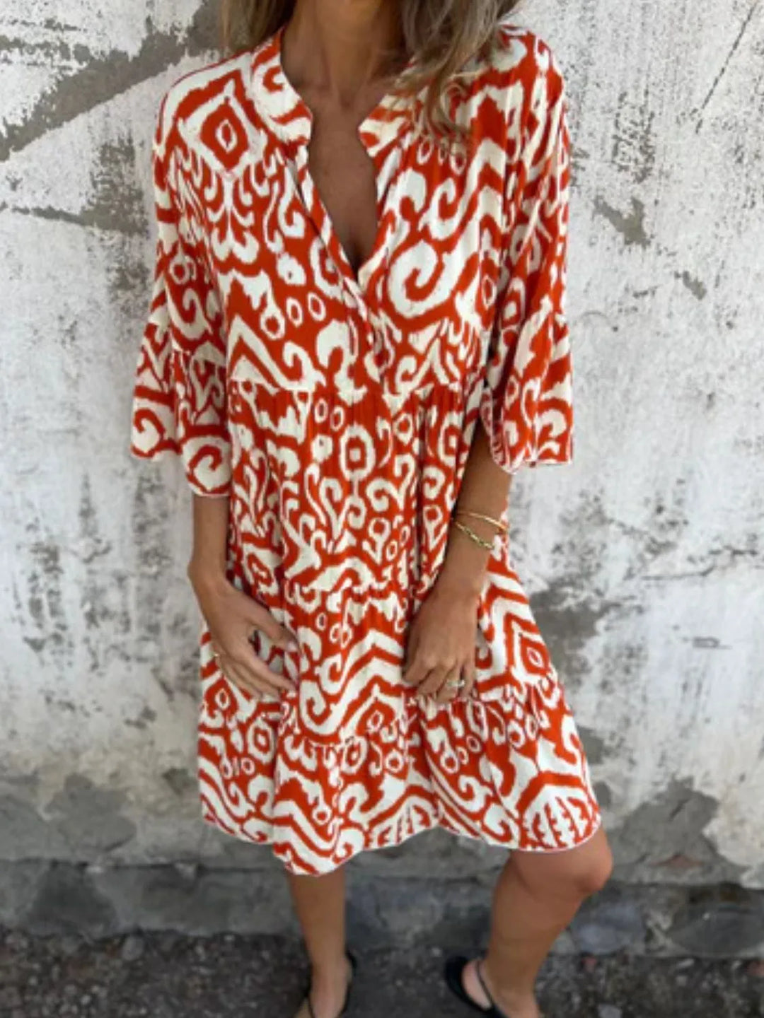 Bella | Mini Summer Dress with Boho Print and V-Neck
