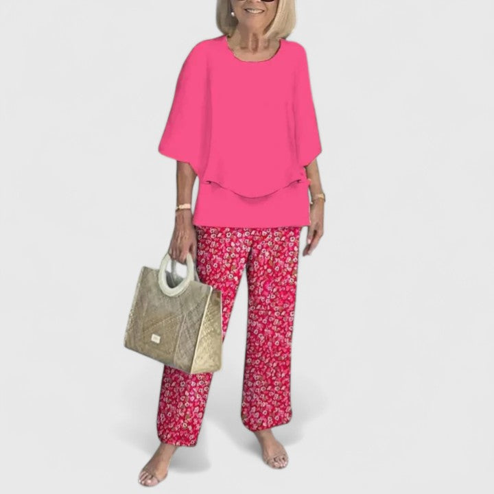 Women's Layered Top and Printed Pants Set