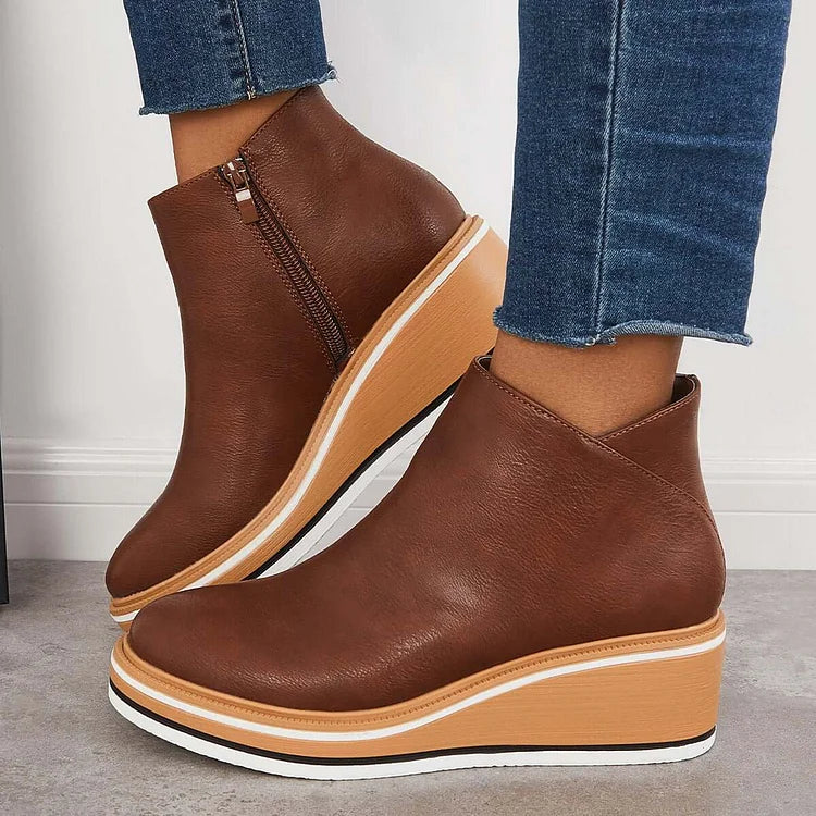 Women's Orthopedic Wedge Heel Ankle Boots with Side Zip