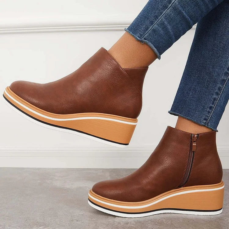 Women's Orthopedic Wedge Heel Ankle Boots with Side Zip