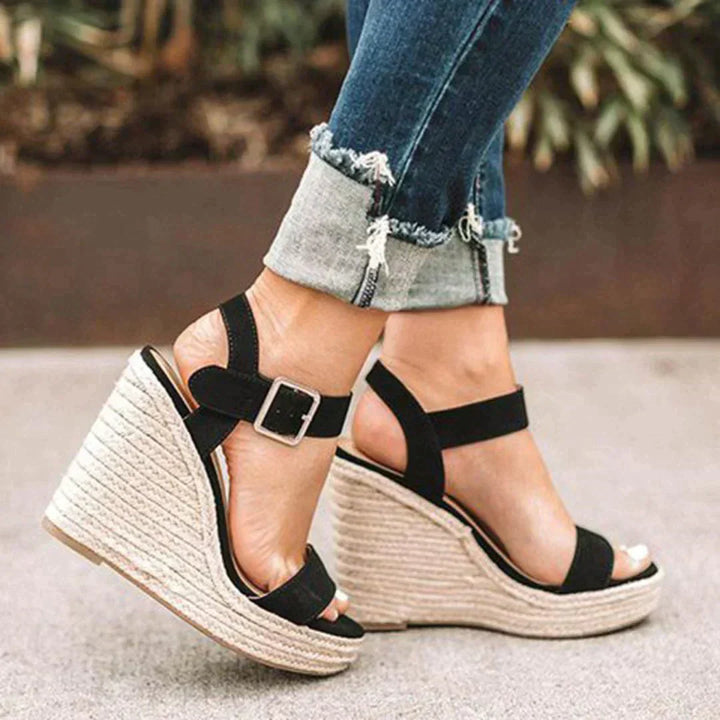 Women's Open Toe Platform Wedge Sandals with Ankle Strap