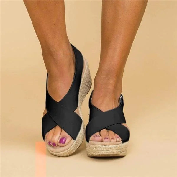 Women's Orthopedic Espadrille Wedge Sandals with Cross Strap
