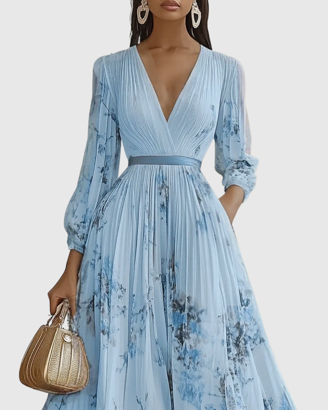 Ella | Maxi Wedding Guest Dress with Floral Print and Pleated Skirt